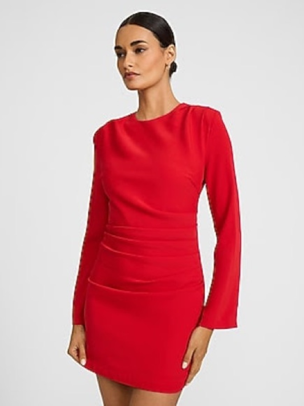 NWT Express Crew Neck Long-Sleeve Ruched Waist Mini Sheath Dress
